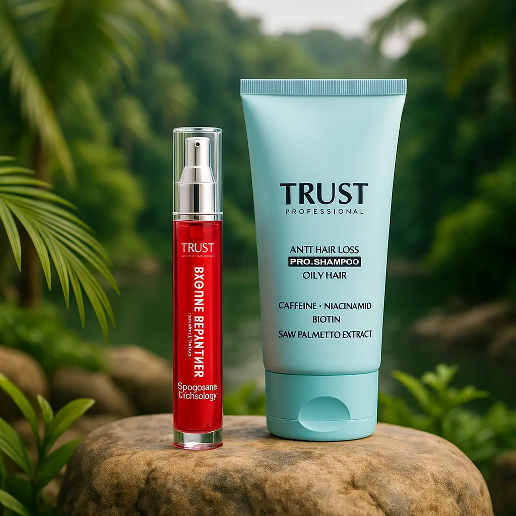 کلید داشتن موهای پرپشت با سرم موی بیوتین بپانتن و شامپو تخصصی ضد ریزش تراست