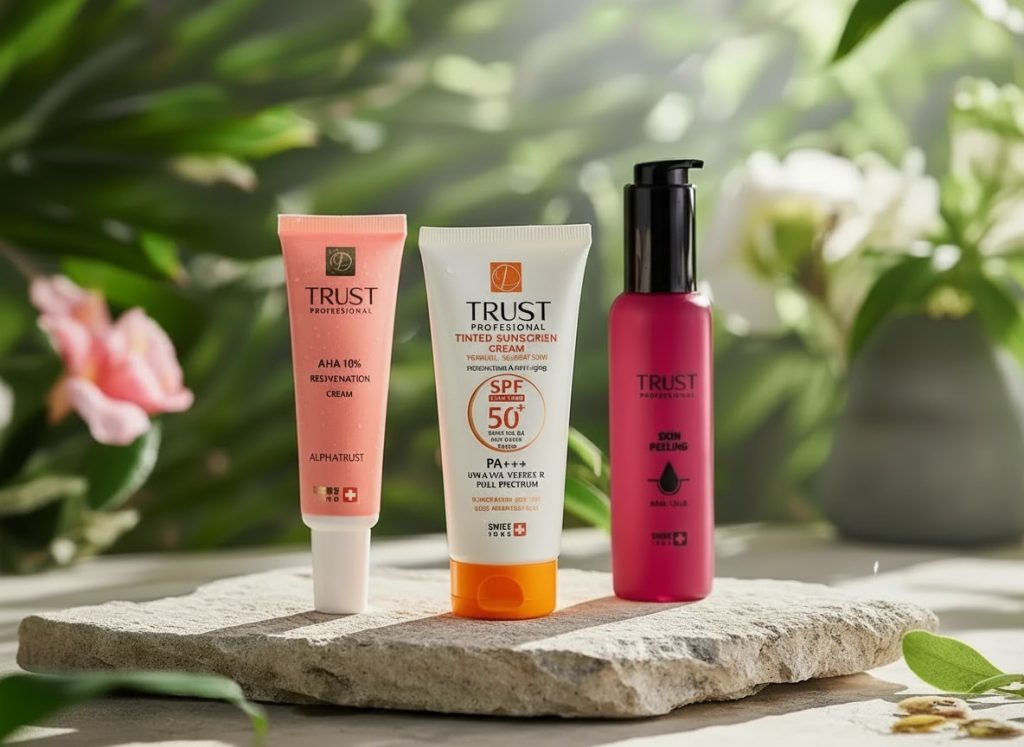 بسته تخصصی سرم aha تراست، کرم آلفا تراست و ضد آفتاب تراست